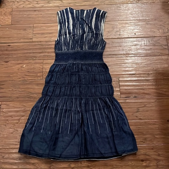 Max Studio Size M Blue Smocked Waist Elastic Tiered Sleeveless Dress - Picture 4 of 6
